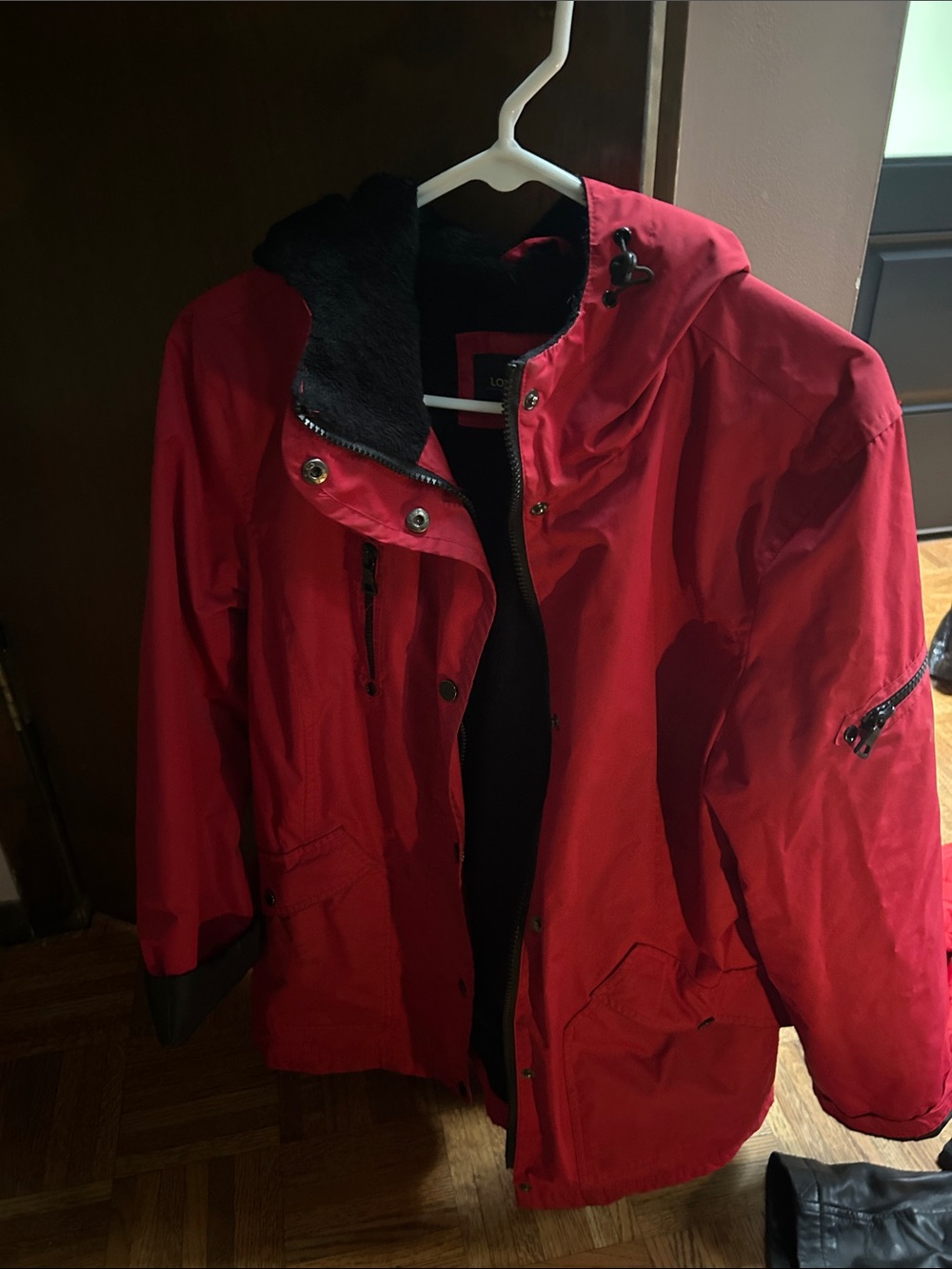 London Fog Red Hooded Ski Jacket with Black Lining